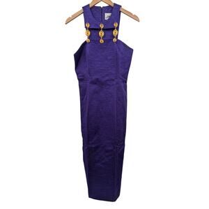 Vtg 80s Dress Size 8 Linda Segal Purple & Gold Sleeveless Jewel Tone Glam Pencil